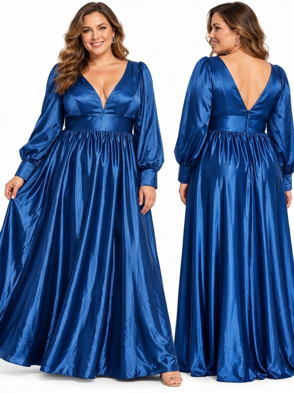 Royal Blue Satin Maxi Dress XL 16-18 Formal Evening Romantic Glam Elegant